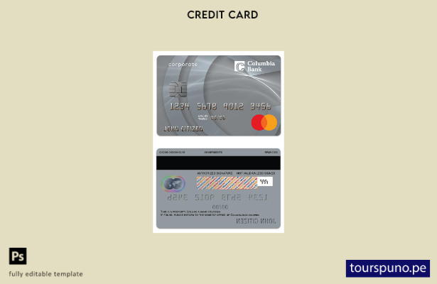 lista para imprimir plantilla de tarjeta de crédito comercial Mastercard de USA 
